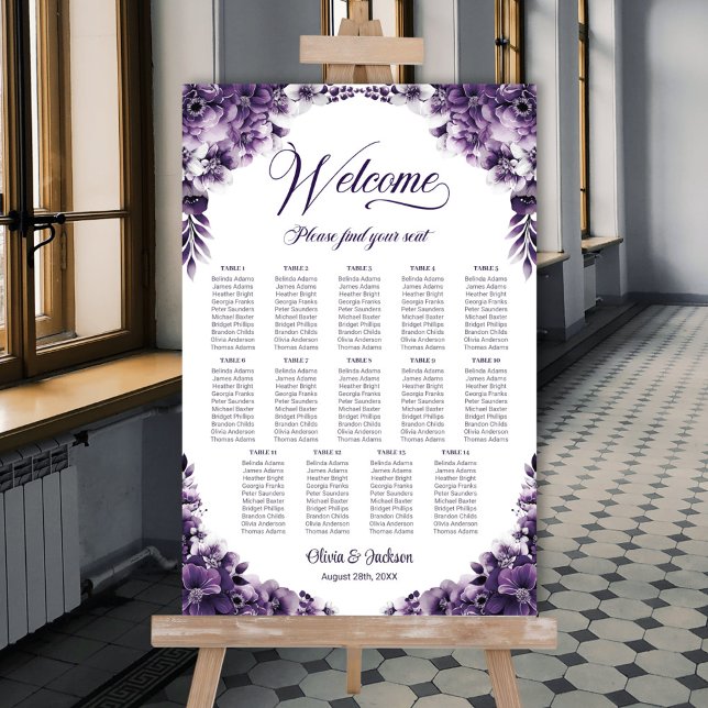 Poster Gráfico de Assentos de Casamento Floral Roxo de 14 (Criador carregado)