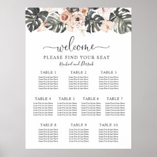Poster Gráfico de Assentos de Casamento Floral Tropical B