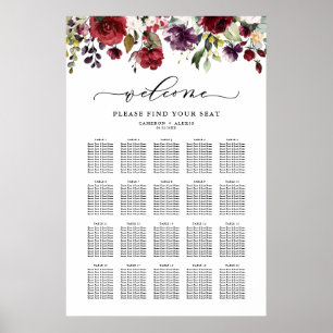 Poster Gráfico de Assentos de Casamento Floral Vermelho e