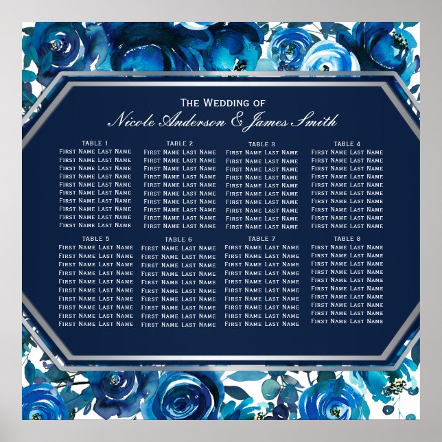 Poster Gráfico de Assentos de Casamento Flores Florais Az (Frente)
