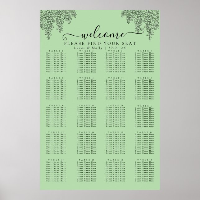 Poster Gráfico de Assentos de Casamento Folha de Samambai (Frente)