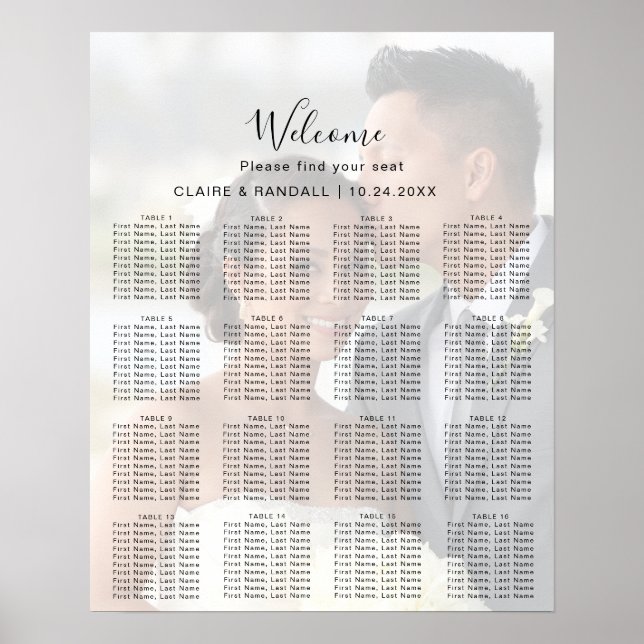 Poster Gráfico de Assentos de Casamento Fotografia Caligr (Frente)
