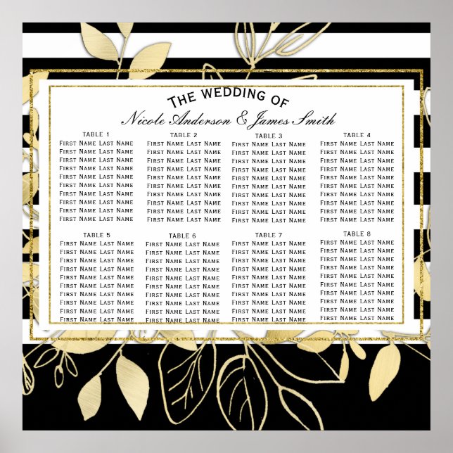 Póster Gráfico de Assentos de Casamento Glamouroso Botâni (Frente)