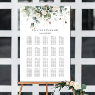 Poster Gráfico de assentos de casamento Greenery & rosa 2