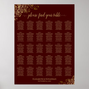 Poster Gráfico de Assentos de Casamento Lacy Gold 30 Mesa