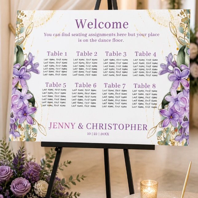 Poster Gráfico de Assentos de Casamento Lilás Roxo (Criador carregado)
