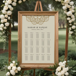 Poster Gráfico de Assentos de Casamento Mandala Dourada