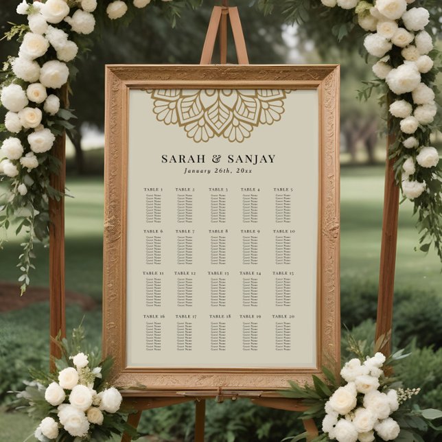 Poster Gráfico de Assentos de Casamento Mandala Dourada (Criador carregado)