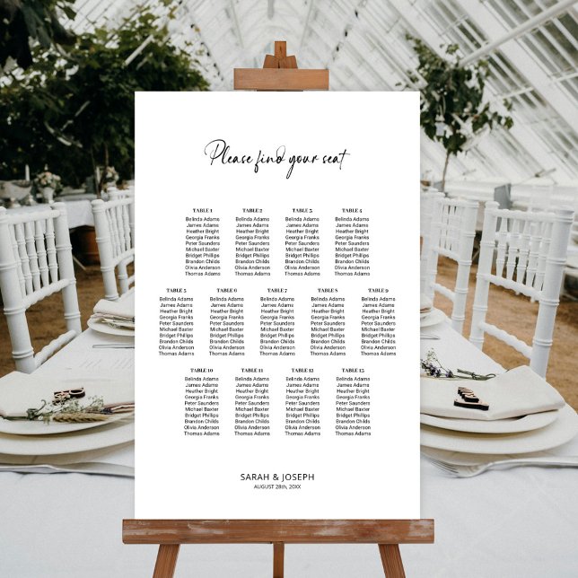 Poster Gráfico de Assentos de Casamento Mesa 13 Simples e (Criador carregado)