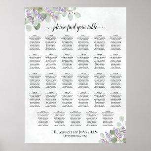 Poster Gráfico de Assentos de Casamento Mesa 29 Lavanda E