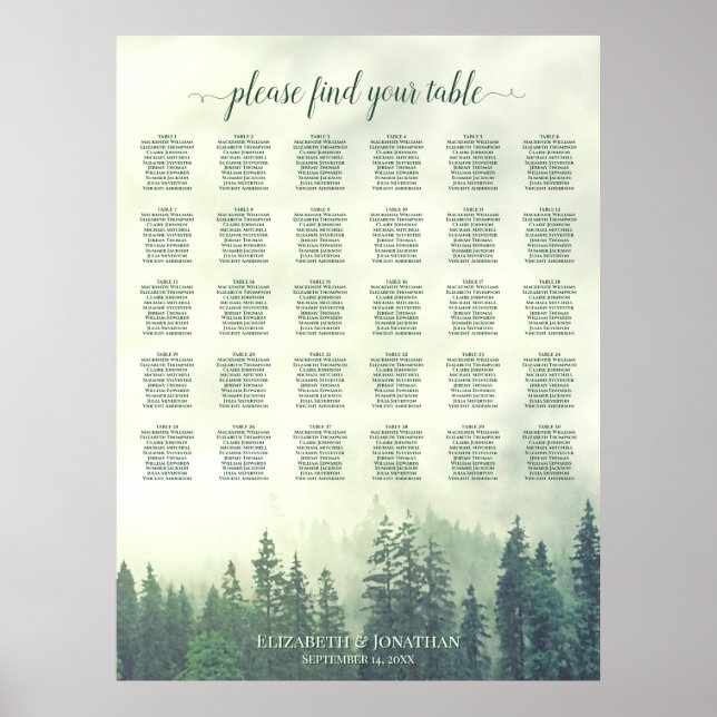 Poster Gráfico de Assentos de Casamento Mesa 30 Floresta  (Frente)