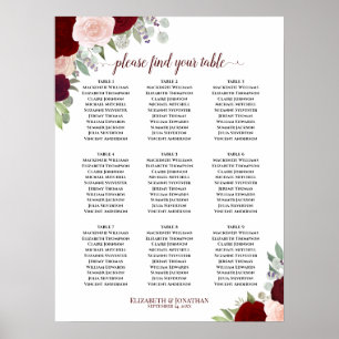 Poster Gráfico de Assentos de Casamento Mesa 9 - Blush Bl