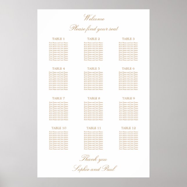 Poster Gráfico de Assentos de Casamento Mesa Beige 12 Bei (Frente)