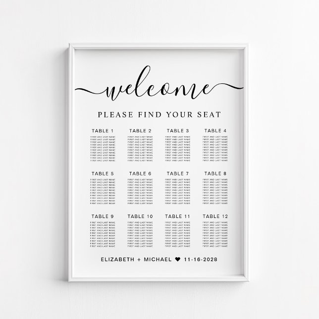 Poster Gráfico de Assentos de Casamento Mesa Chic 12 (Criador carregado)