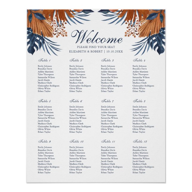 Póster Gráfico de Assentos de Casamento Midnight Blue Mon (Frente)