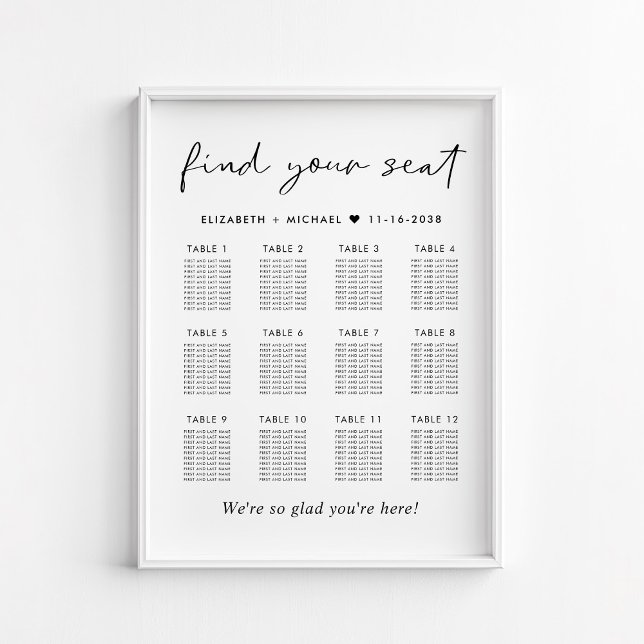 Poster Gráfico de Assentos de Casamento Moderno para 12 M (Criador carregado)