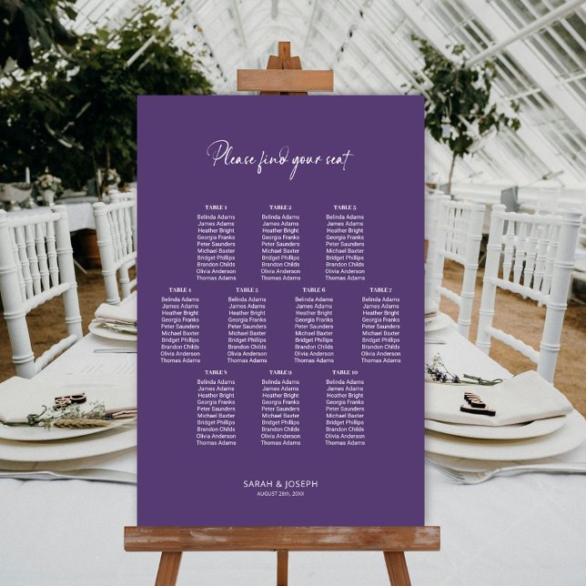 Poster Gráfico de Assentos de Casamento Moderno Roxo 10 M (Criador carregado)