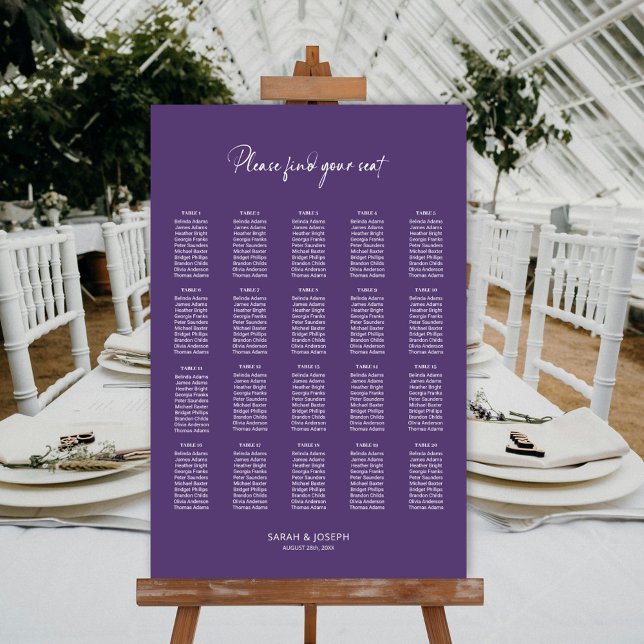 Poster Gráfico de Assentos de Casamento Moderno Roxo 20 M (Criador carregado)
