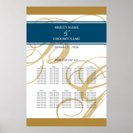 Poster Gráfico de Assentos de Casamento Monograma Azul Do