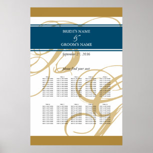 Poster Gráfico de Assentos de Casamento Monograma Azul Do