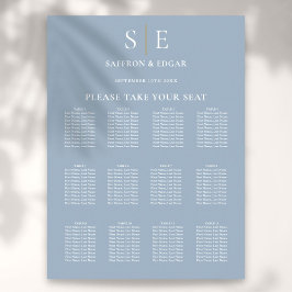 Poster Gráfico de Assentos de Casamento Monograma Azul Po