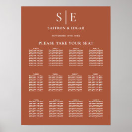 Poster Gráfico de Assentos de Casamento Monograma Elegant