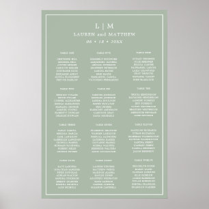 Poster Gráfico de Assentos de Casamento Monograma Verde O