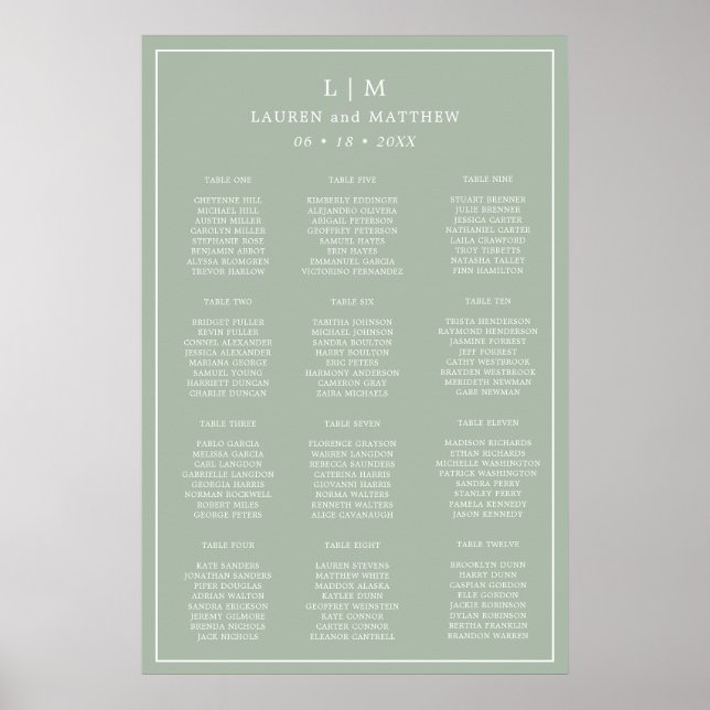Poster Gráfico de Assentos de Casamento Monograma Verde O (Frente)