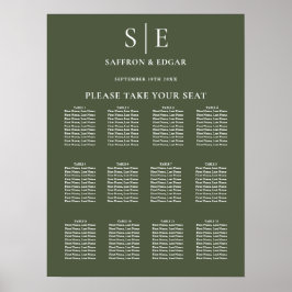 Poster Gráfico de Assentos de Casamento Monograma Verde O