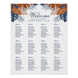 Póster Gráfico de Assentos de Casamento Monstera Azul Mei