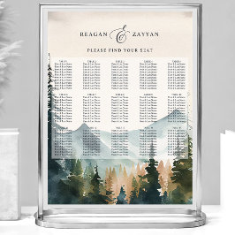 Poster Gráfico de Assentos de Casamento Montanhas & Pinhe