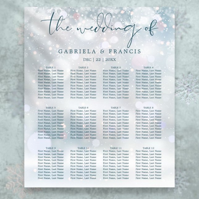 Poster Gráfico de Assentos de Casamento na Neve do Winter (Winter Wonderland Snow Wedding Seating Chart
)