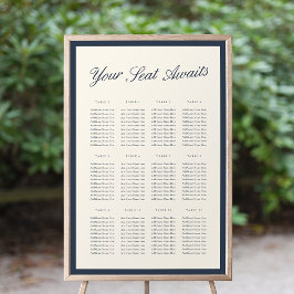 Poster Gráfico de Assentos de Casamento Navy & Ecru em Le
