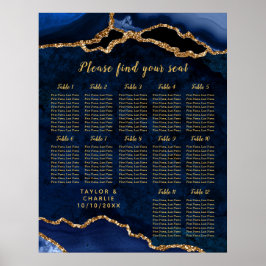 Poster Gráfico de Assentos de Casamento Navy Gold Agate 1