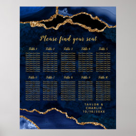 Poster Gráfico de Assentos de Casamento Navy Gold Agate 1