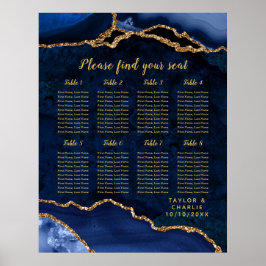 Poster Gráfico de Assentos de Casamento Navy Gold Agate 8