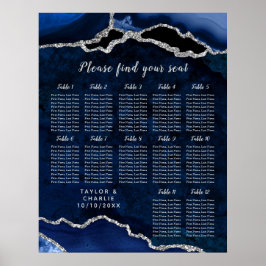 Poster Gráfico de Assentos de Casamento Navy Silver Agate