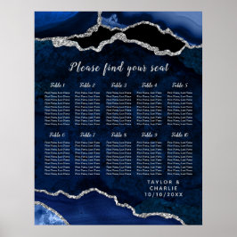 Poster Gráfico de Assentos de Casamento Navy Silver Agate