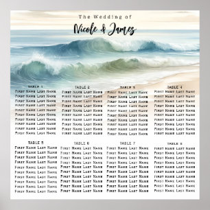 Poster Gráfico de Assentos de Casamento Ondas da Praia em