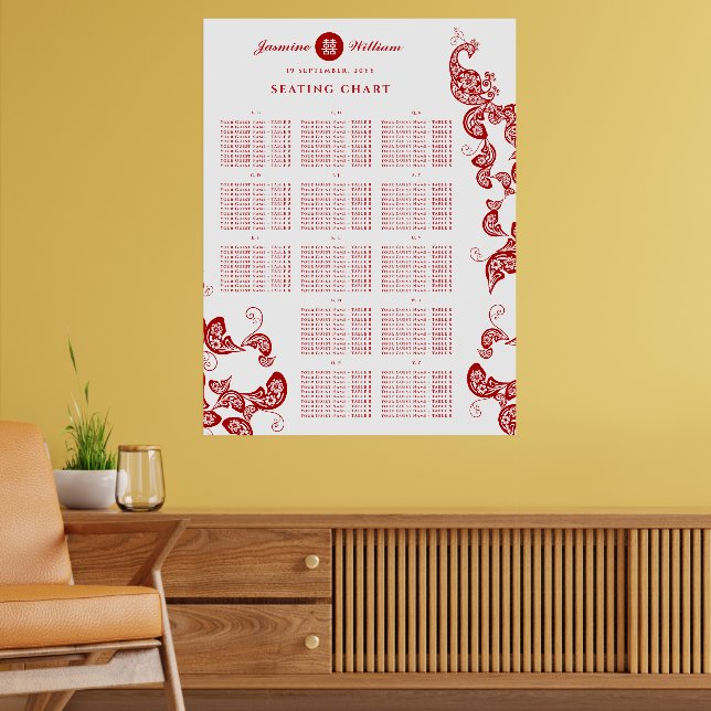 Poster Gráfico de Assentos de Casamento Pavão Boho Chic F (Sala de Estar 2)