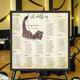 Póster Gráfico de Assentos de Casamento Peacock Damask 12
