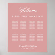 Gráfico de assentos de casamento Pink 8 Table Dust