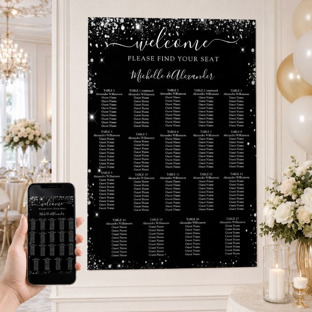 Poster Gráfico de assentos de casamento prateado preto 19 (Criador carregado)