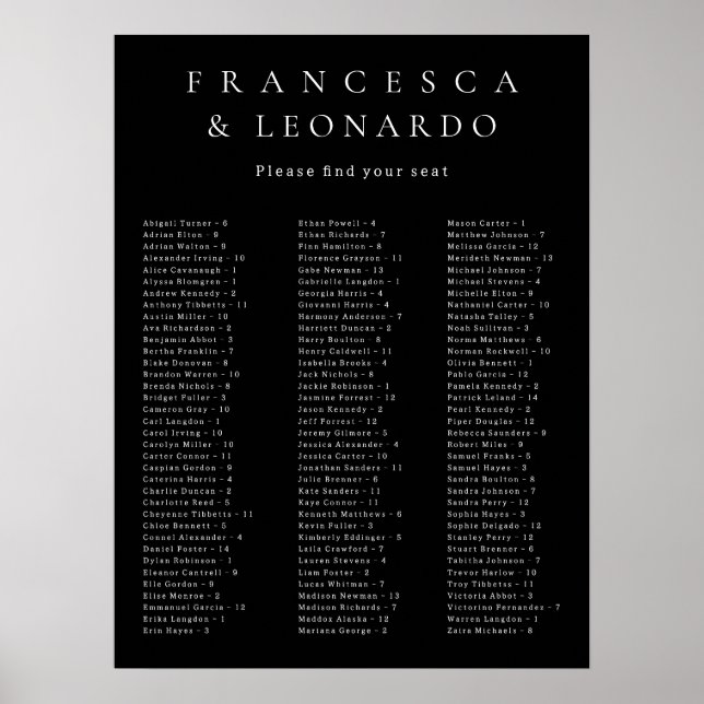 Poster Gráfico de Assentos de Casamento Preto Clássico Si (Frente)