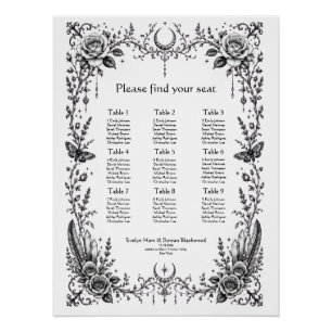 Póster Gráfico de Assentos de Casamento Preto e Branco Bo