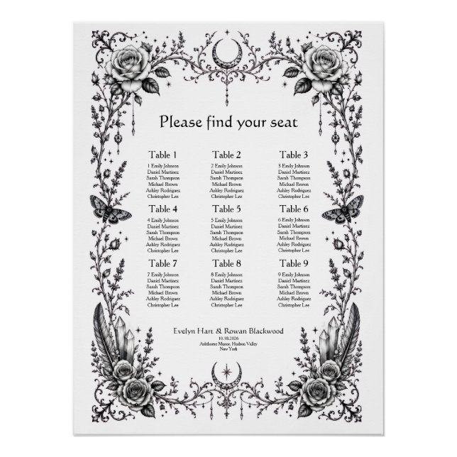 Póster Gráfico de Assentos de Casamento Preto e Branco Bo (Frente)