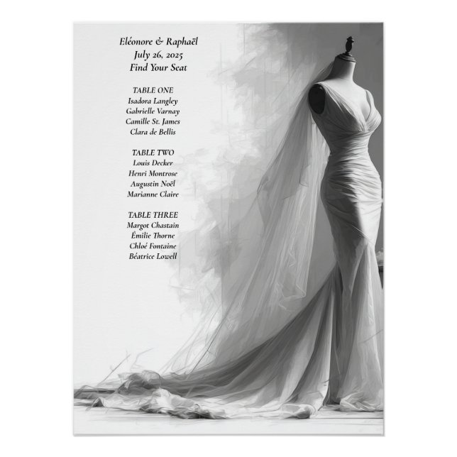 Póster Gráfico de Assentos de Casamento Preto e Branco El (Frente)