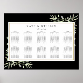 Poster Gráfico de Assentos de Casamento Preto e Dourado c