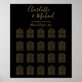 Poster Gráfico de Assentos de Casamento Preto e Dourado c