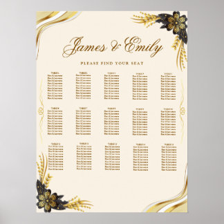 Poster Gráfico de Assentos de Casamento Preto e Dourado E